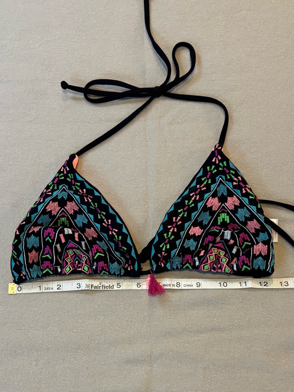 Xhilaration Coral Pink Triangle Bikini Top with Black Trim large